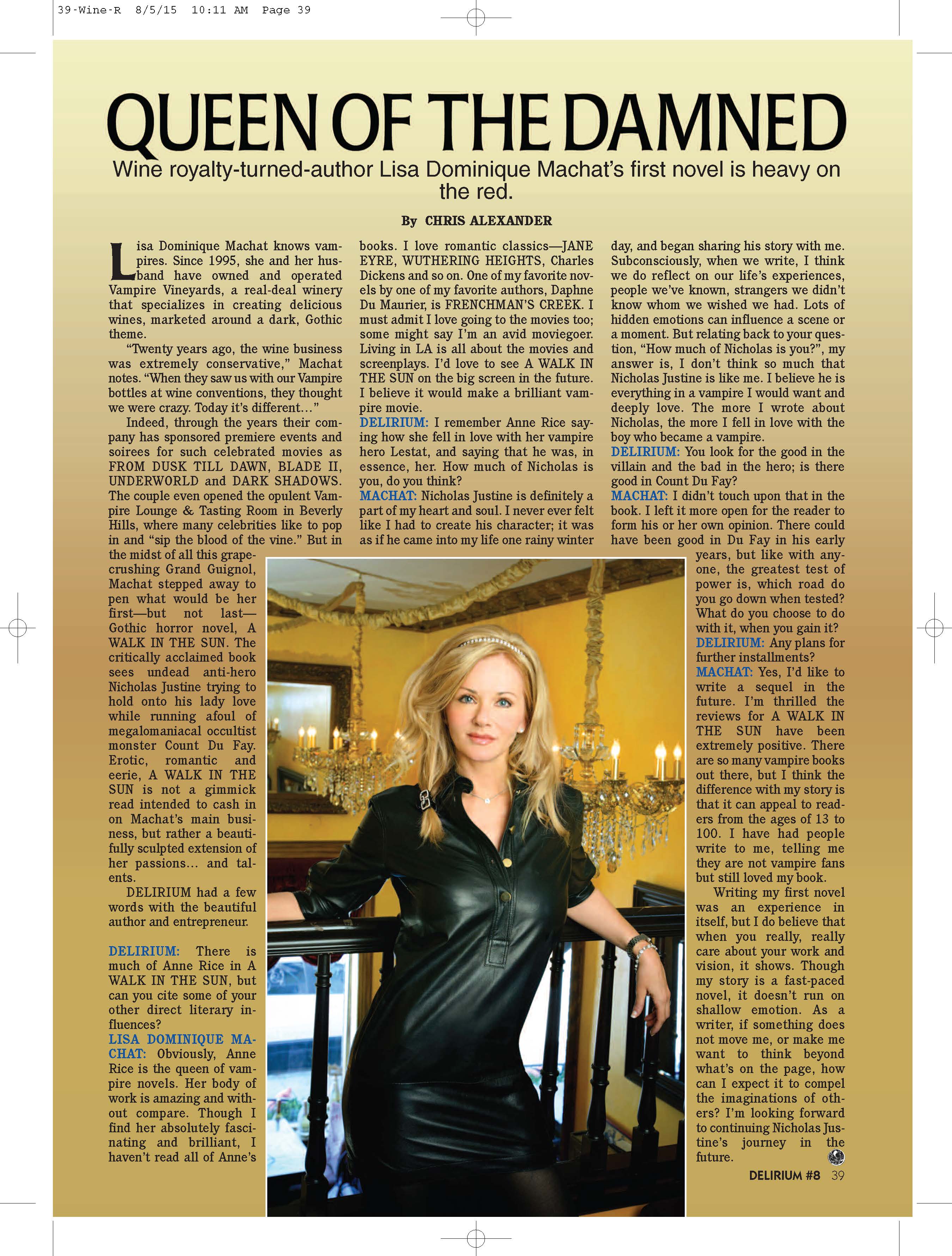 Interview with Lisa Dominique Machat in Delirium Magazine September 2015